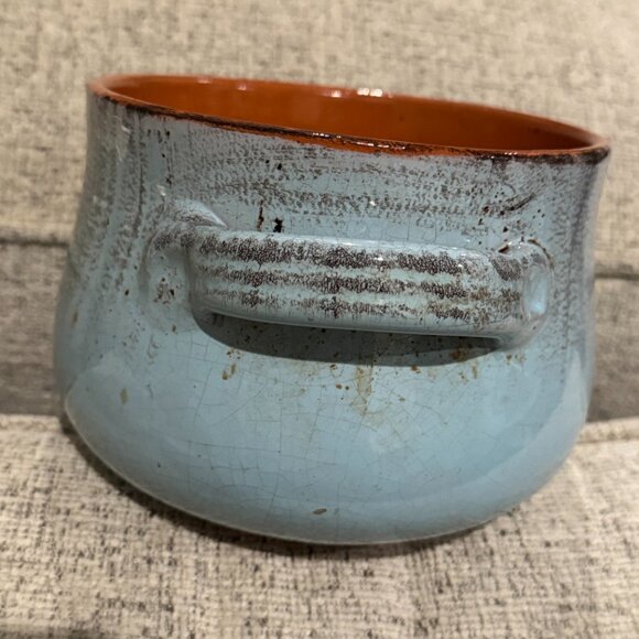 DE SILVA Double Handled Soup Bowl - Blue Terracotta Pottery Crocks 1970s Italy - Picture 13 of 16